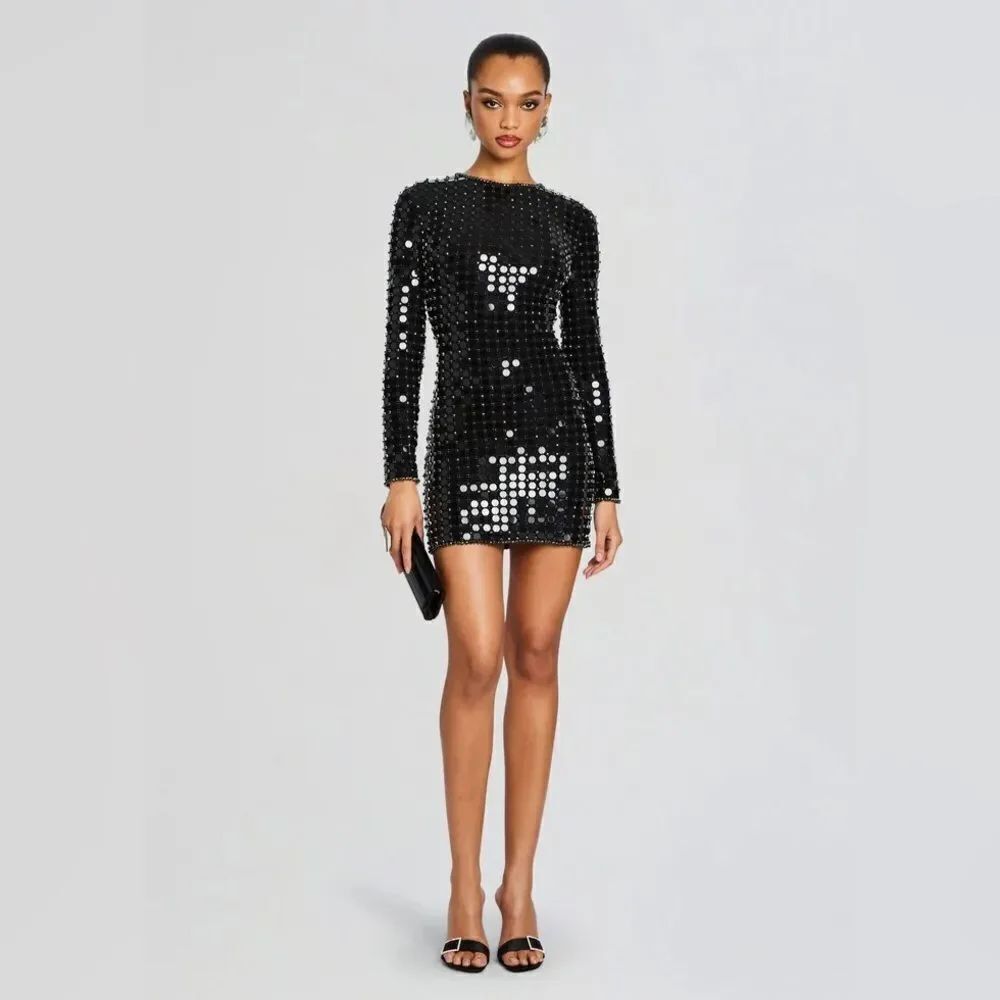 Retrofete Loreen Disc Sequin Rhinestone Long Sleeve Minj Dress size Medium NWT